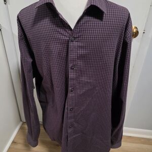 Van Heusen Men's Purple Plaid Button-Down Shirt Size Large 16-16 1/2